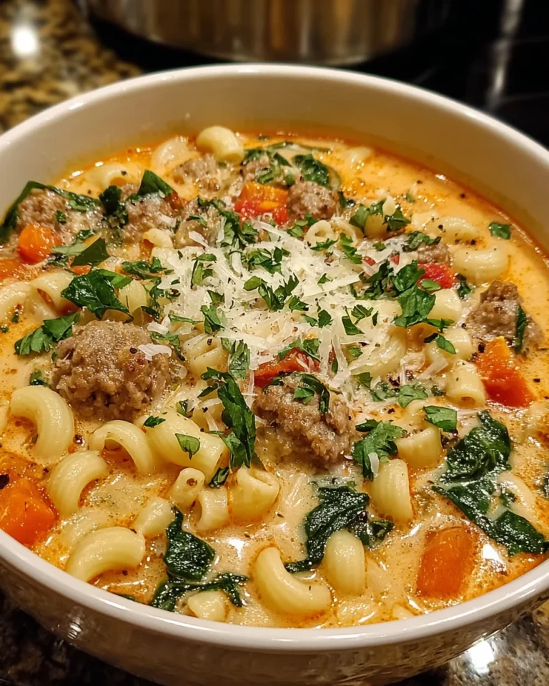 Creamy Parmesan Italian Sausage Ditalini Soup Awaits You!