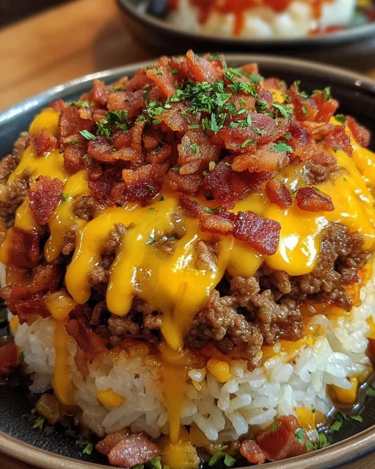 Bacon Cheeseburger Rice Stack