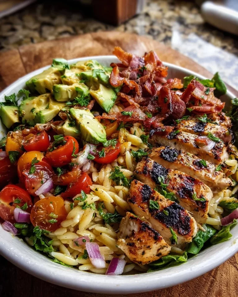 Grilled Lemon Herb Chicken Avocado Orzo Salad
