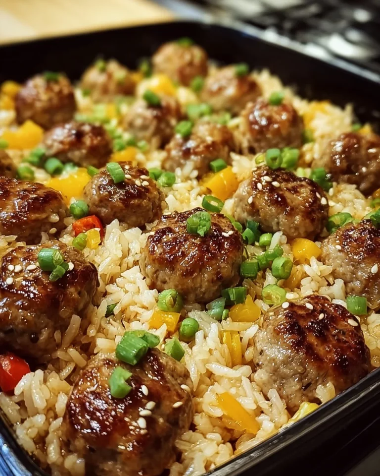 Honey Garlic Meatball Rice Bake