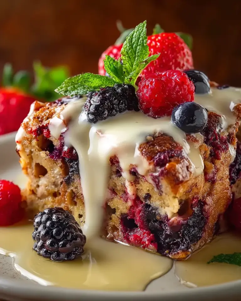 Wild Berry Bread Pudding Drizzled