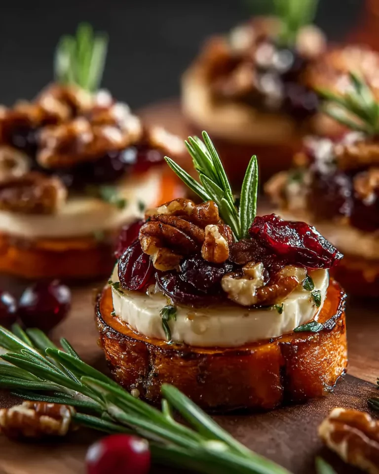 Sweet Potato Rounds with Brie, Cranberry & Pecans