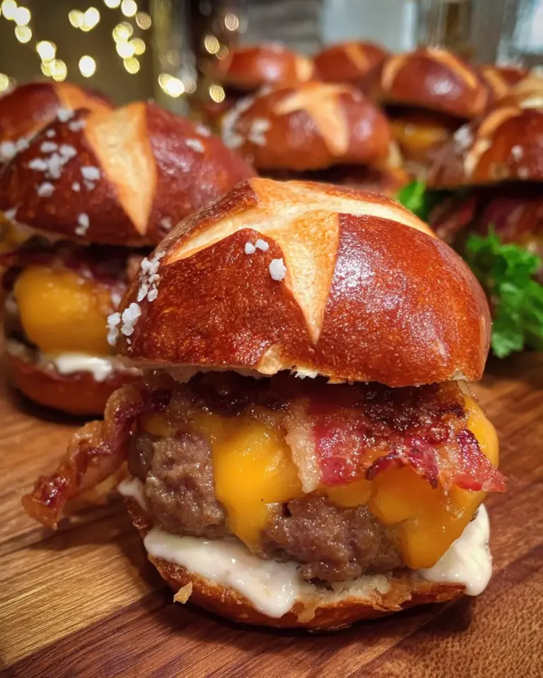Bacon Cheeseburger Pretzel Sliders