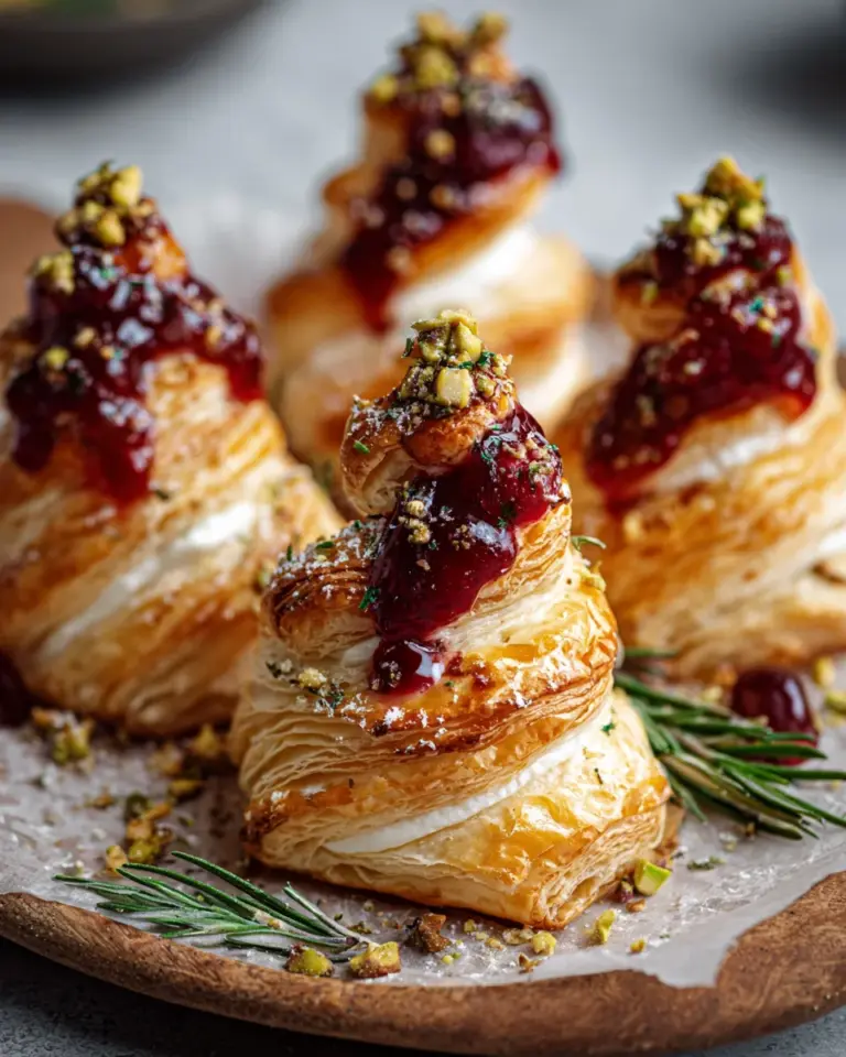 Puff Pastry Trees with Burrata & Cranberry Glaze