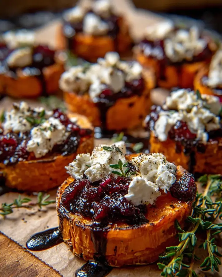 Sweet Potato Rounds with Goat Cheese & Cranberry Balsamic Glaze