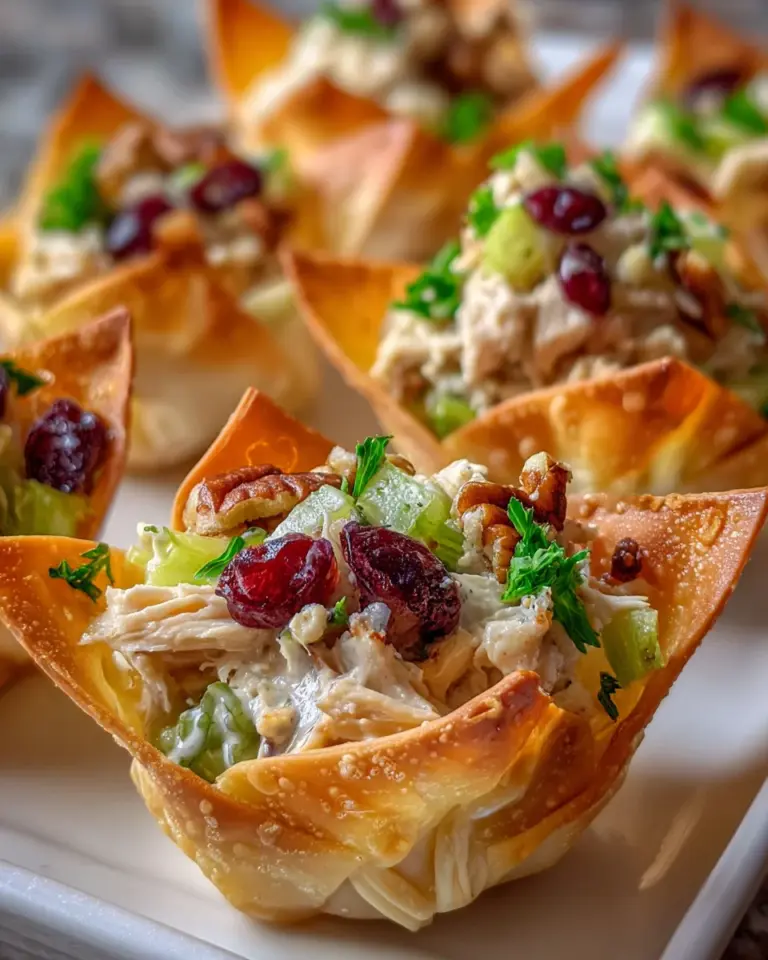 Crispy Cranberry Pecan Chicken Salad Wonton Cups