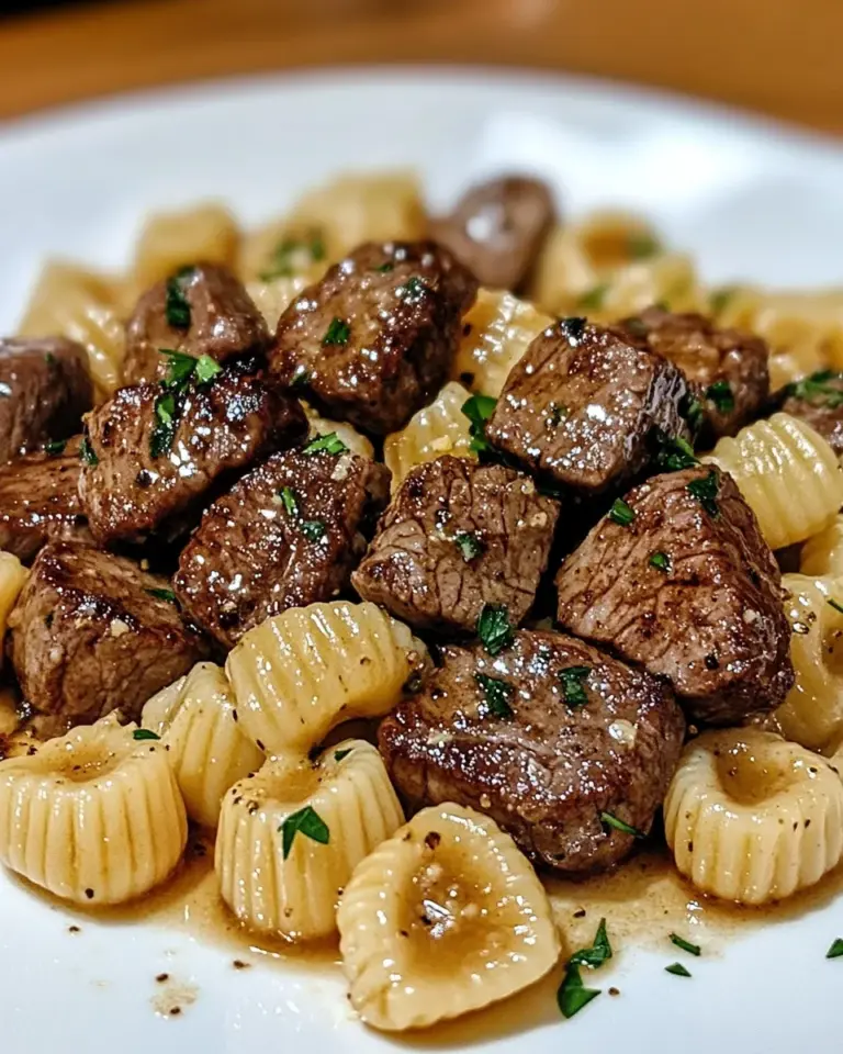 Garlic Butter Steak Bites & Shell Pasta