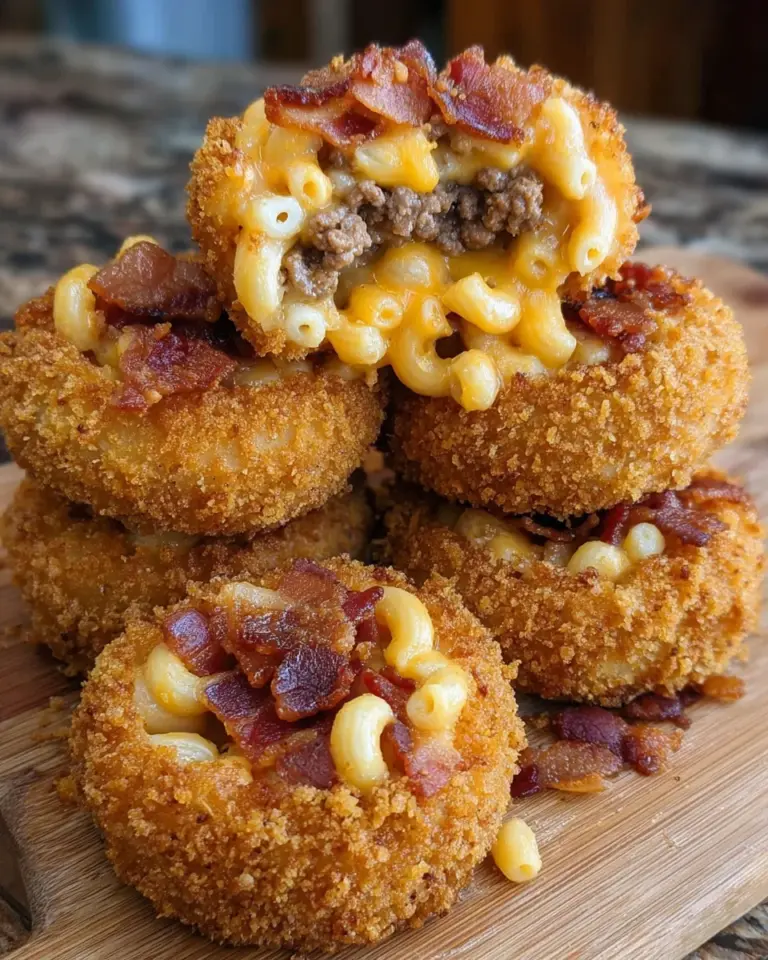 Cheesy Bacon Mac Burger Stuffed Onion Rings