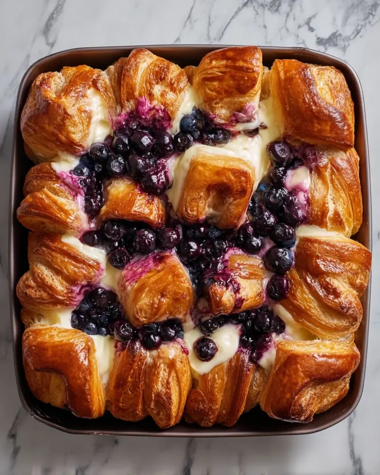 Blueberry Cream Cheese Croissant Casserole
