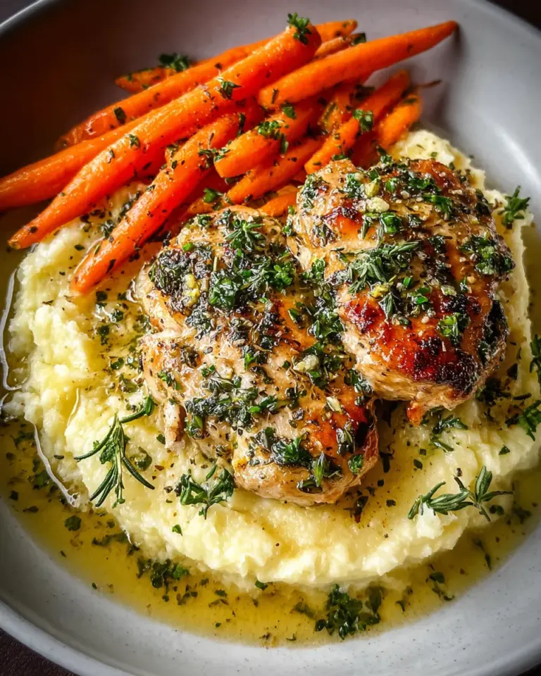 Garlic Herb Chicken with Creamy Mash & Roasted Carrots