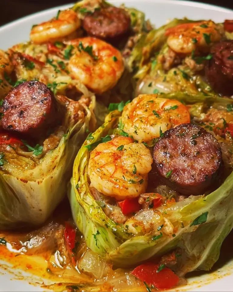Keto Cajun Shrimp & Sausage Stuffed Cabbage