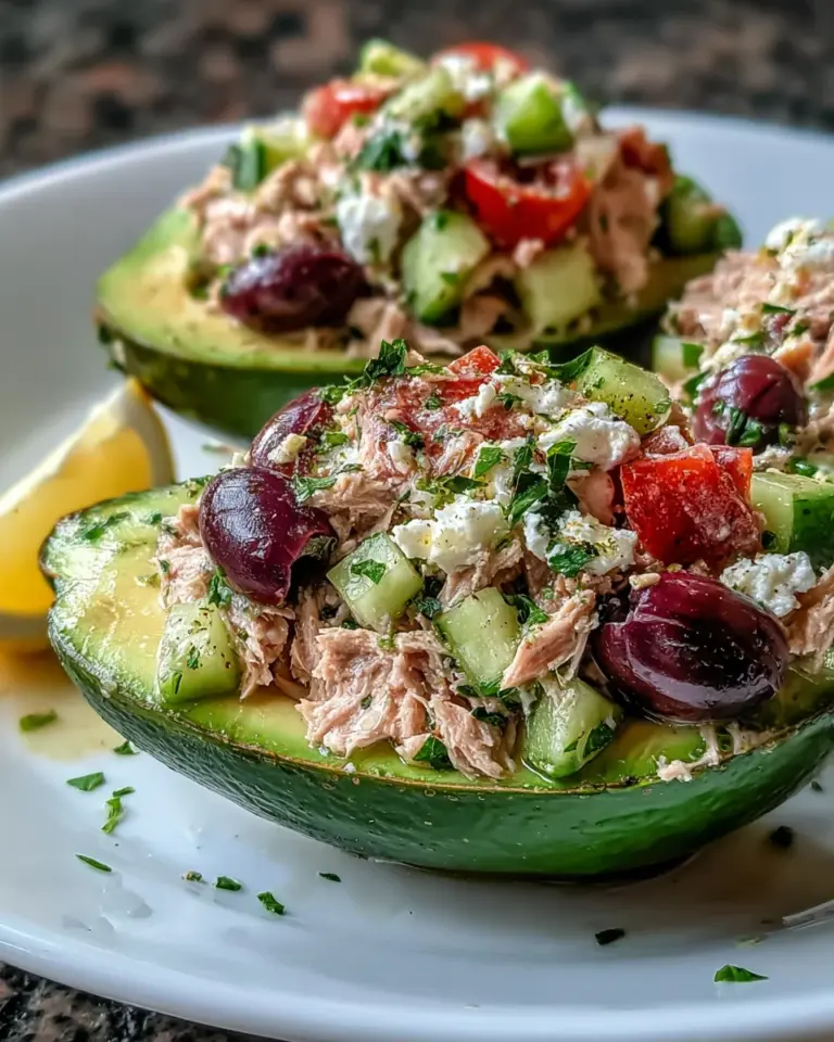 Mediterranean Tuna Salad Stuffed Avocados