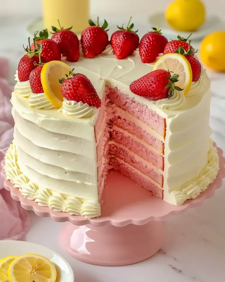 Homemade Strawberry Cake with Lemon Frosting