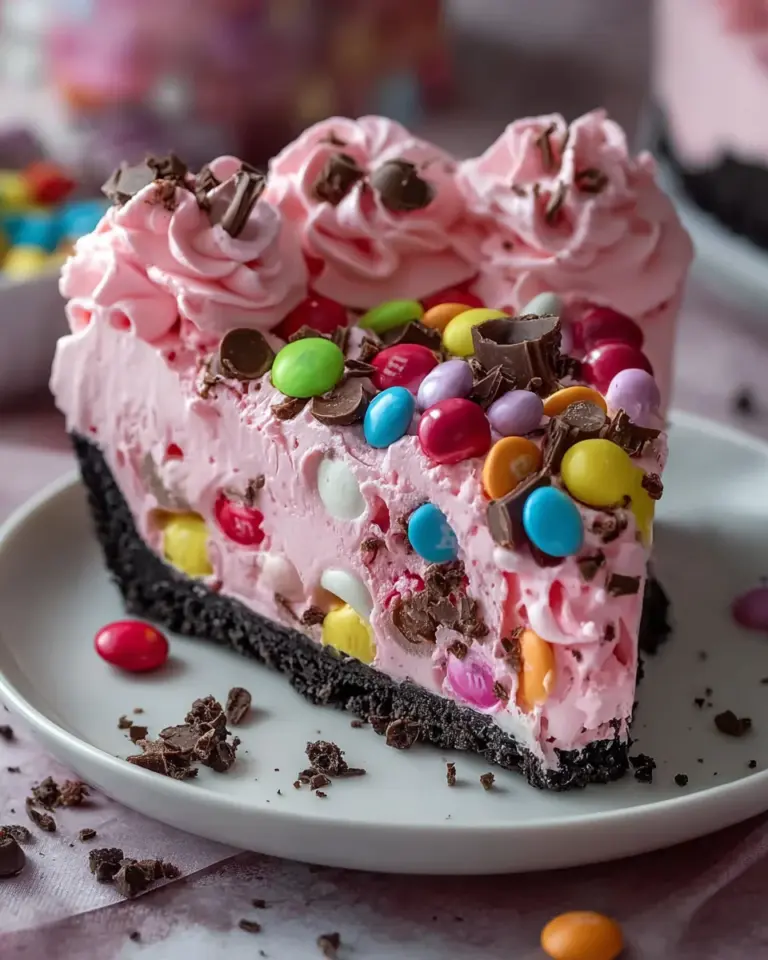 Pink M&M Snickers Cheesecake is a must-try dessert!