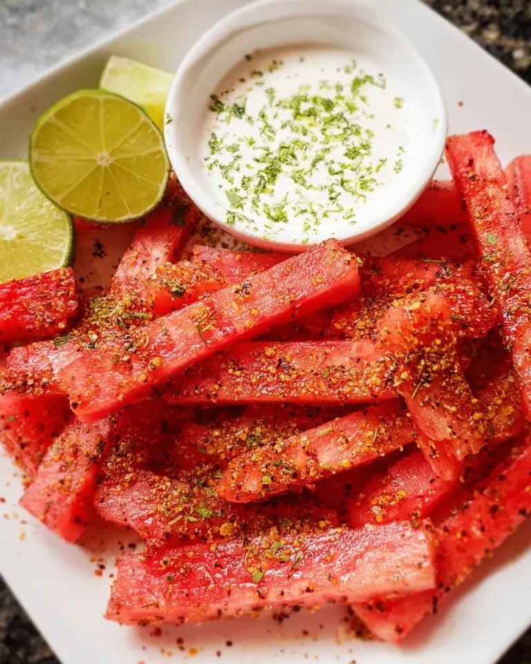 Spicy Watermelon Fries with Coconut Lime Dipping Sauce