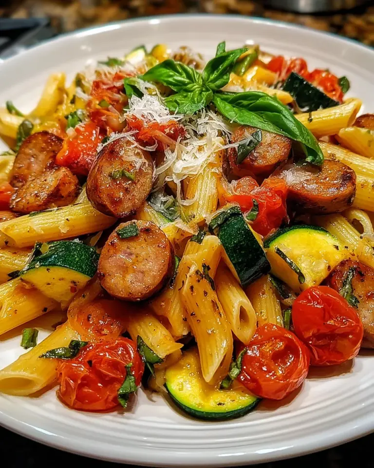 Chicken Sausages with Zucchini, Tomatoes, and Pasta