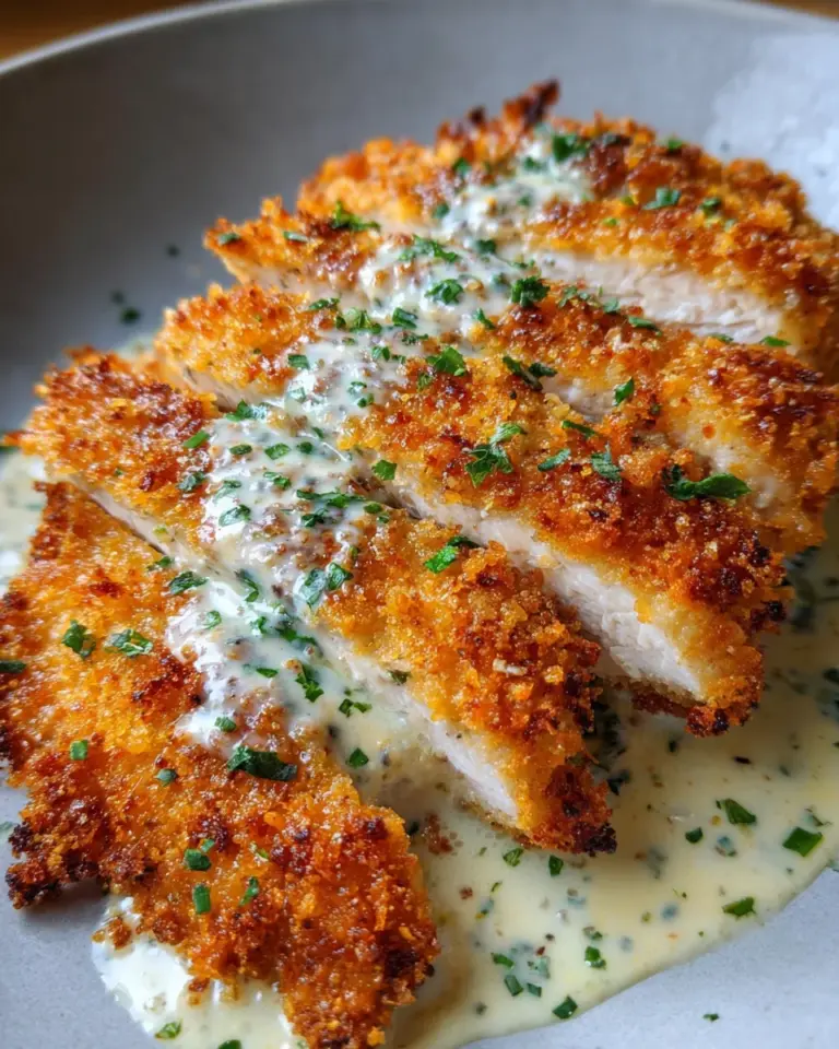 Crispy Parmesan Chicken with Creamy Garlic Sauce
