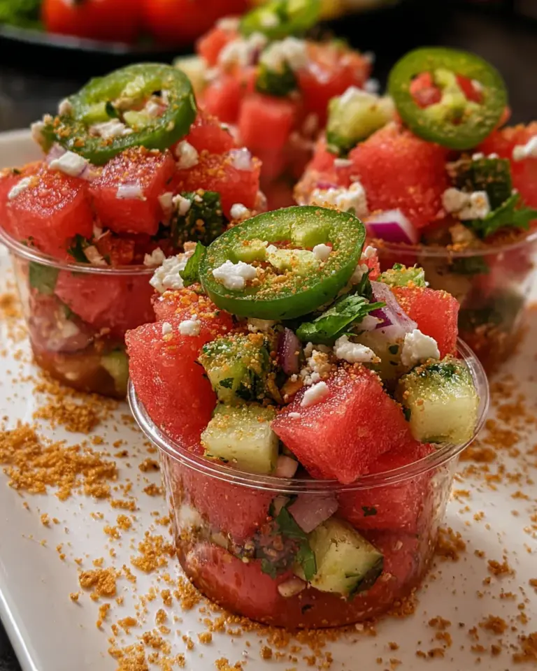 Watermelon Tajín Pickle Crunch Cups