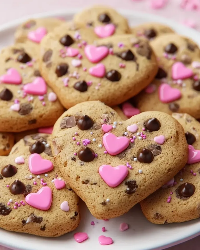 Heart shaped chocolate chip cookies