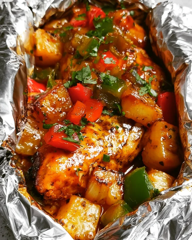 Pineapple BBQ Baked Chicken Foil Packets in Oven for Easy Dinner!