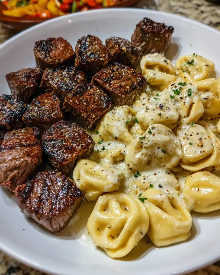 Garlic Butter Steak Bites & Creamy Alfredo Tortellini