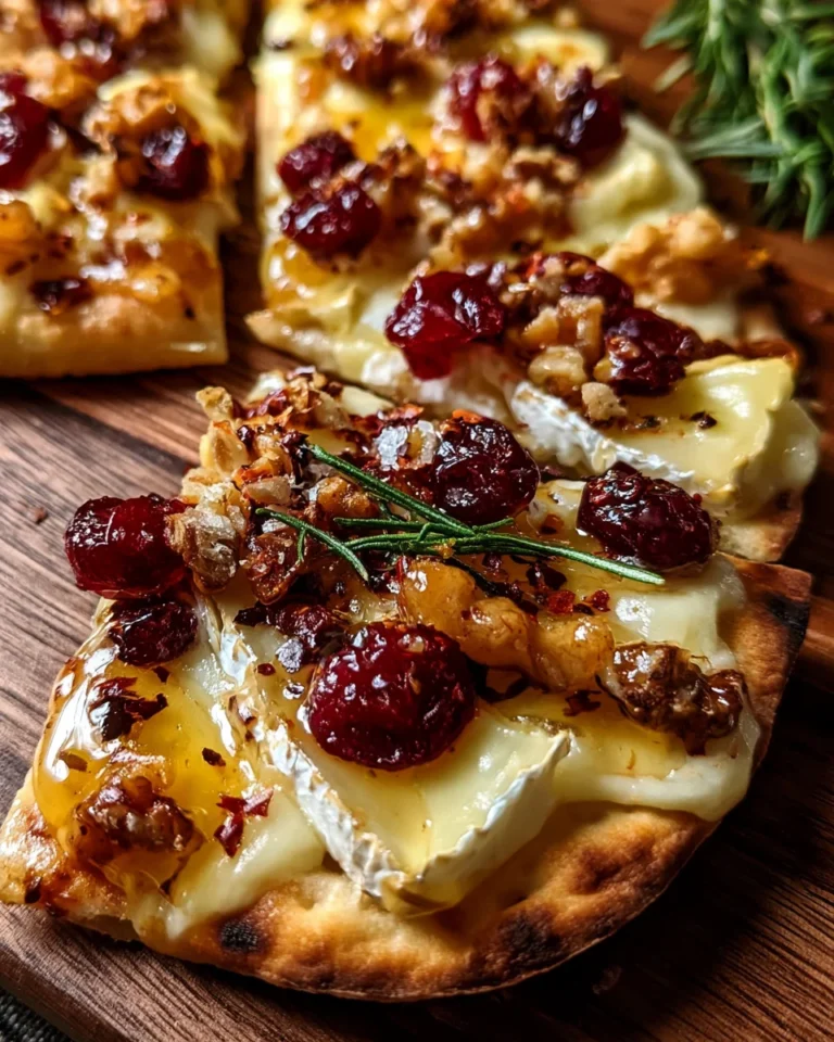 Crispy Flatbread with Brie, Cranberries & Toasted Walnuts with a Hot Honey Drizzle