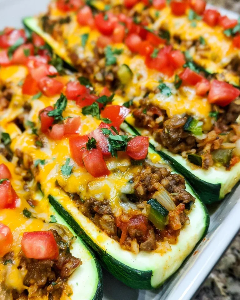 Zucchini Taco Boats Stuffed with Ground Beef