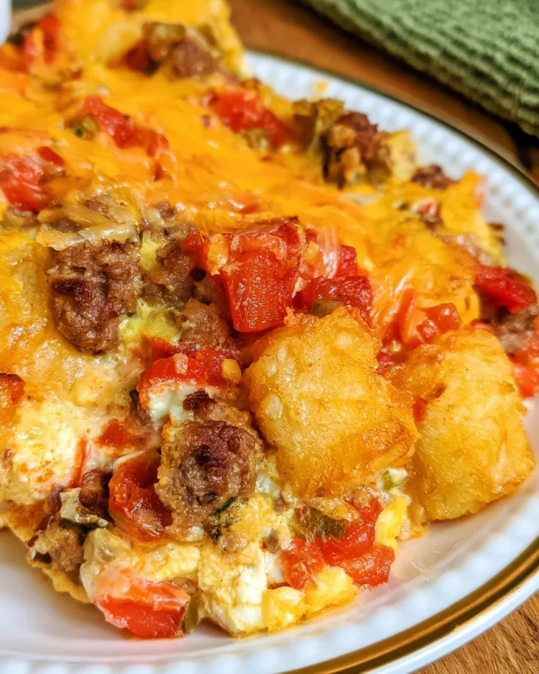 Sausage Cream Cheese Tater Tot Breakfast Casserole